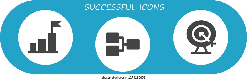  successful icon set. 3 filled successful icons. Simple modern icons about  - Goal, Competition