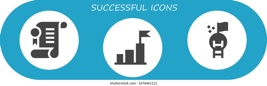 successful icon set. 3 filled successful icons.  Simple modern icons such as: Agreement, Goal