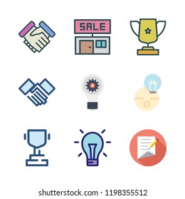 successful icon set. vector set about idea, trophy, handshake and contract icons set.