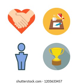 successful icon set. vector set about handshake, workplace, trophy and man icons set.