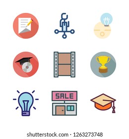 successful icon set. vector set about mortarboard, negative, trophy and graduation icons set.