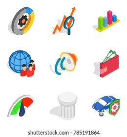 Successful idea icons set. Isometric set of 9 successful idea vector icons for web isolated on white background