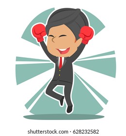 successful indian businessman wear boxing gloves