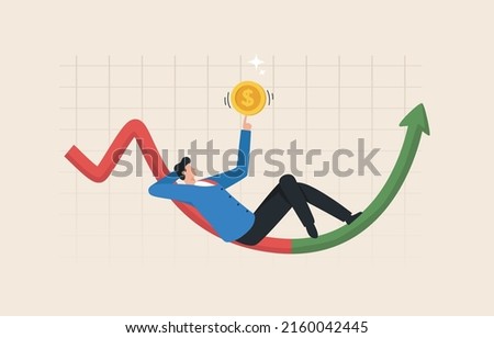 A successful investment. An opportunity to buy or invest in the stock market.
Make money trading cryptocurrencies or mutual funds. Businessman investor lie down wait profit on growing graph.