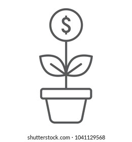 Successful Investment Thin Line Icon, Development And Business, Money Growth Sign Vector Graphics, A Linear Pattern On A White Background, Eps 10.