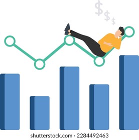 Successful investments earn more profit or easy growing return mutual fund, make money from cryptocurrency trading or  being rich concept, Man investor relax and sleep concept

