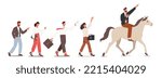 Successful Leader Businessman Riding Horse Leading Group of Colleagues. Boss Character Showing Right Direction, Goal Achievement, Leadership, Career Aspirations. Cartoon People Vector Illustration