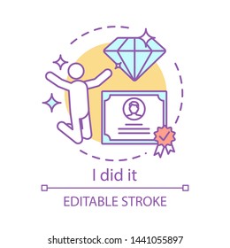 Successful learning end concept icon. Education motivation idea thin line illustration. I did it. Getting diploma, certificate. Successful graduating student. Vector isolated drawing. Editable stroke