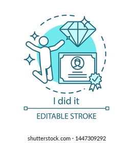 Successful learning end concept icon. Education motivation idea thin line illustration. I did it. Getting diploma, certificate. Successful graduating student. Vector isolated drawing. Editable stroke