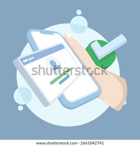 Successful login concept. New user account registration. Successful account registration, registration or application, online information. Filling out the online registration form.