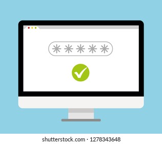 Successful login to the system. Correct password. Vector illustration