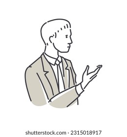 Successful man employee at job interview. Simple style outline flat vector illustrations. Office scenes. Workflow concept. Perfect for web and marketing, social media, creative process, app design.