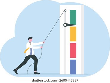 Successful man increasing credit rating. Concept of credit score, banking, good or bad bank rating. Vector illustration in flat design for UI, web banner, mobile app

