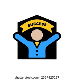 Successful man with raised hands. Success icon vector illustration.