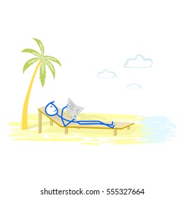 Successful man relaxing on the beach - concept illustration