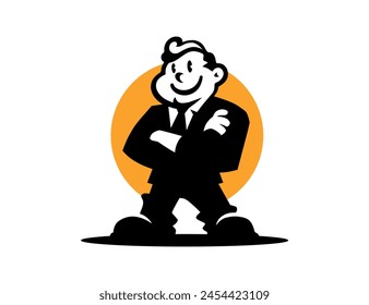 A successful man stands happy. The perfect man's logo. White background.