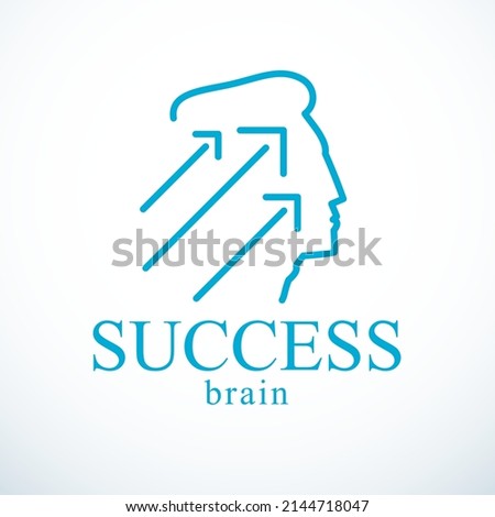 Successful man vector logo or icon design. Man head profile with arrows moving up. Businessman or entrepreneur concept.