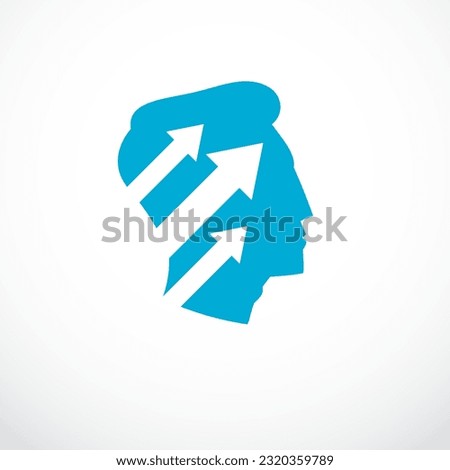 Successful man vector logo or icon design. Man head profile with arrows moving up. Businessman or entrepreneur concept.