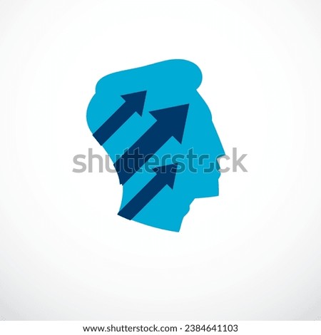 Successful man vector logo or icon design. Man head profile with arrows moving up. Businessman or entrepreneur concept.
