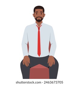 Successful man work applicant show excellent experience at interview. Flat vector illustration isolated on white background