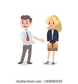 Successful manager and unsuccessful manager. Vector illustration with cartoon characters. Team building. Leadership. Management. Successful team. 