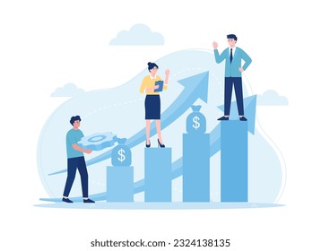 Successful managers lead the teamwork concept trending flat illustration