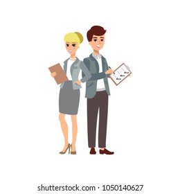 Successful managers. Vector illustration with cartoon characters. Team building. Leadership. Management. Successful team.