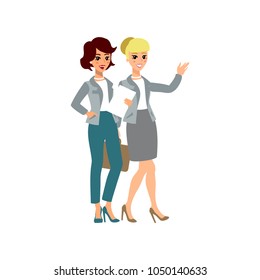 Successful managers. Vector illustration with cartoon characters. Team building. Leadership. Management. Successful team.