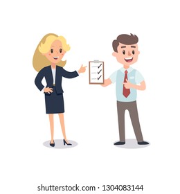 Successful managers. Vector illustration with cartoon characters. Team building. Leadership. Management. Successful team.