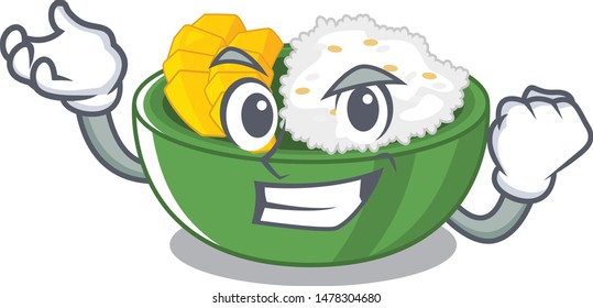 Successful mango sticky rice in cartoon plate
