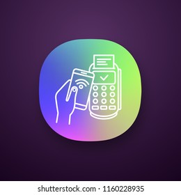 Successful NFC smartphone payment app icon. UI/UX user interface. NFC phone and POS terminal. Mobile phone contactless payment. Web or mobile application. Vector isolated illustration