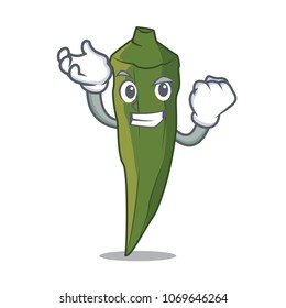 Successful okra character cartoon style
