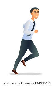 Una ejecución correcta. Vista lateral. Hombre con camisa y corbata. Figura masculina. Chico de personaje alegre. Caricatura graciosa ilustración de estilo. Aislado sobre fondo blanco. Vector.