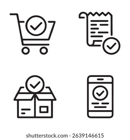 Successful Order Confirmation Icons Set. Simple icons showcasing verified online transactions.
