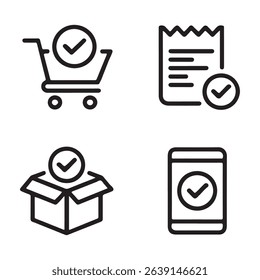 Successful Order Confirmation Icons Set. Simple icons showcasing verified online transactions.
