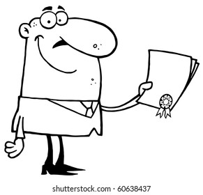 Successful Outlined Businessman Holding An Award Or Contract