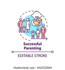 Successful parenting concept icon. Parental responsibilities. Happy kid growing up. Early childhood development idea thin line illustration. Vector isolated outline RGB color drawing. Editable stroke