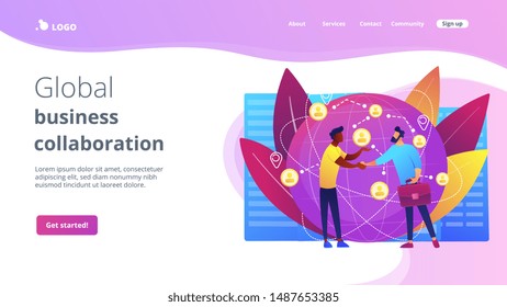 Successful partnership negotiation, partners handshaking. International business, global business collaboration, international teamwork concept. Website homepage landing web page template.