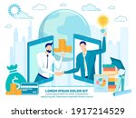Successful Partnership in Online Business, Bank Loan for Internet Startup Development, Investments in Innovative Business Ideas or Worldwide Trade Project Flat Vector Ad Banner, Promo Poster Template