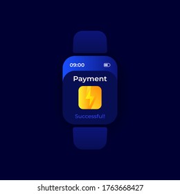 Successful payment smartwatch interface vector template. Mobile app notification night mode design. Online money transaction message screen. Flat UI for application. Smart watch display