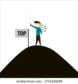 Successful people reach the top with lots of injuries vector illustration flat design