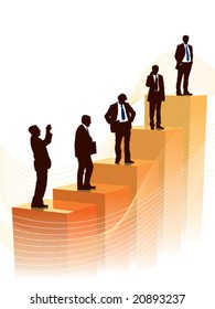 Successful people are standing on a large graph, conceptual business illustration.