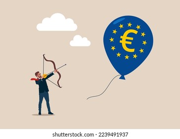 Successful persistent shoot bow air balloon target reach goal effort. Modern flat vector illustration