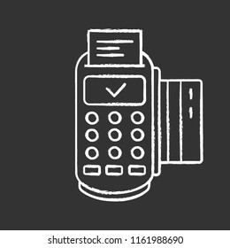 Successful POS terminal transaction chalk icon. Payment terminal. E-payment. Isolated vector chalkboard illustration