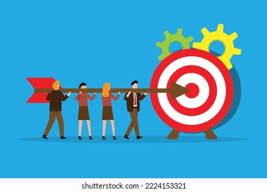 Successful Professional Team Running, Carry Huge Arrow to Huge Target 2d vector illustration concept for banner, website, illustration, landing page, flyer, etc