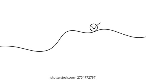 Successful progress illustration with a wavy path and checkmark symbol for task attainment