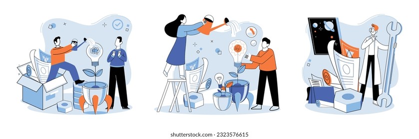 Successful project launch. Vector illustration. Project launch startup, initial step into world filled with opportunities A development project idea, fertile seed ready to germinate Project launch