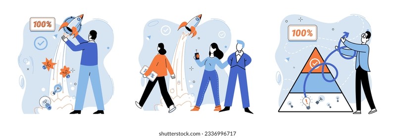 Successful project launch. Vector illustration. A development project idea, catalyst for revolutionary change Project launch management, backbone of seamless project execution