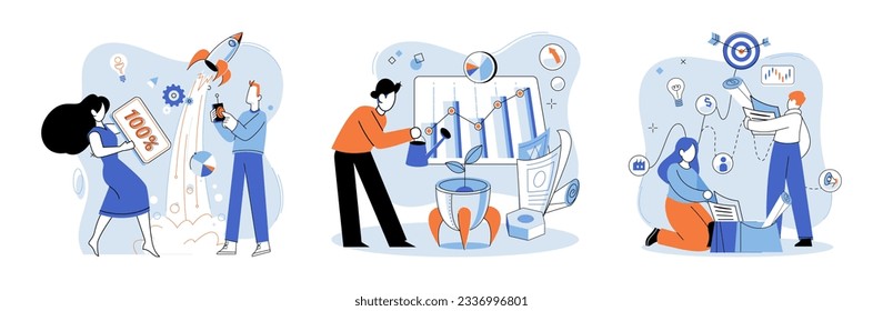 Successful project launch. Vector illustration. Project launch management, compass directing course of project A project launch, declaration of new voyage A successful business, emblem of calculated