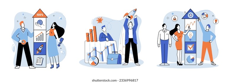 Successful project launch. Vector illustration. A project launch, decisive step towards new horizon A successful business, symphony of strategies harmoniously played out Project launch startup, brave